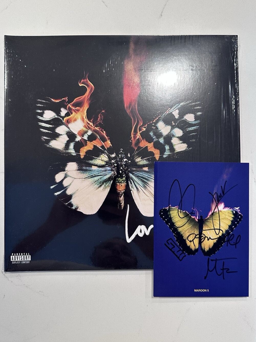Maroon 5 SIGNED Love Is Like EXCLUSIVE SEA BREEZE BLUE COLOR Vinyl AUTOGRAPH #1